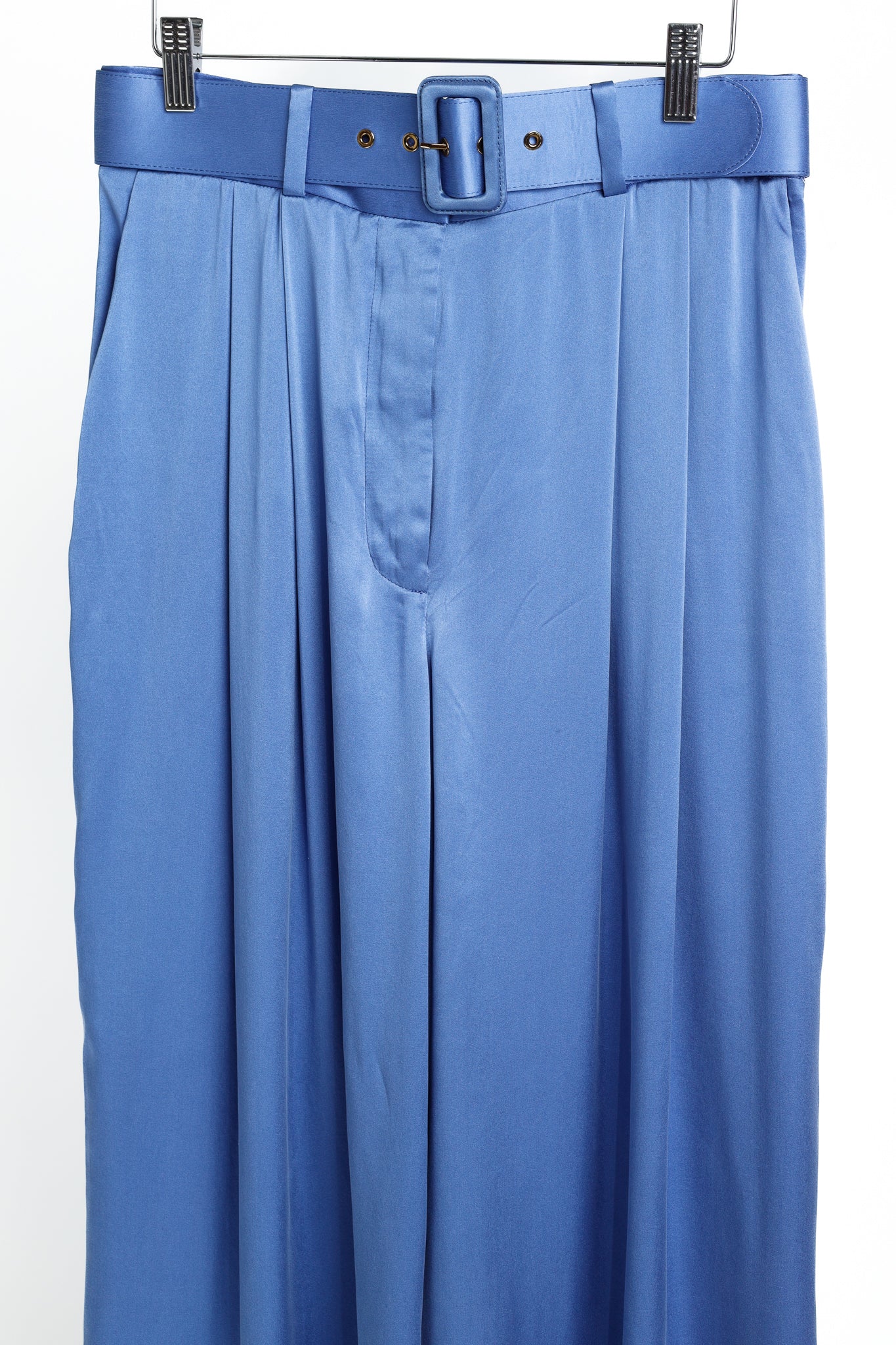 Zimmermann PF/24 Cornflower Belted Charmeuse Silk Tuck Pants