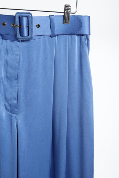 Zimmermann PF/24 Cornflower Belted Charmeuse Silk Tuck Pants