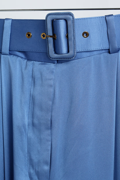 Zimmermann PF/24 Cornflower Belted Charmeuse Silk Tuck Pants