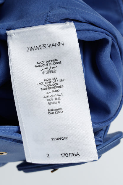 Zimmermann PF/24 Cornflower Belted Charmeuse Silk Tuck Pants