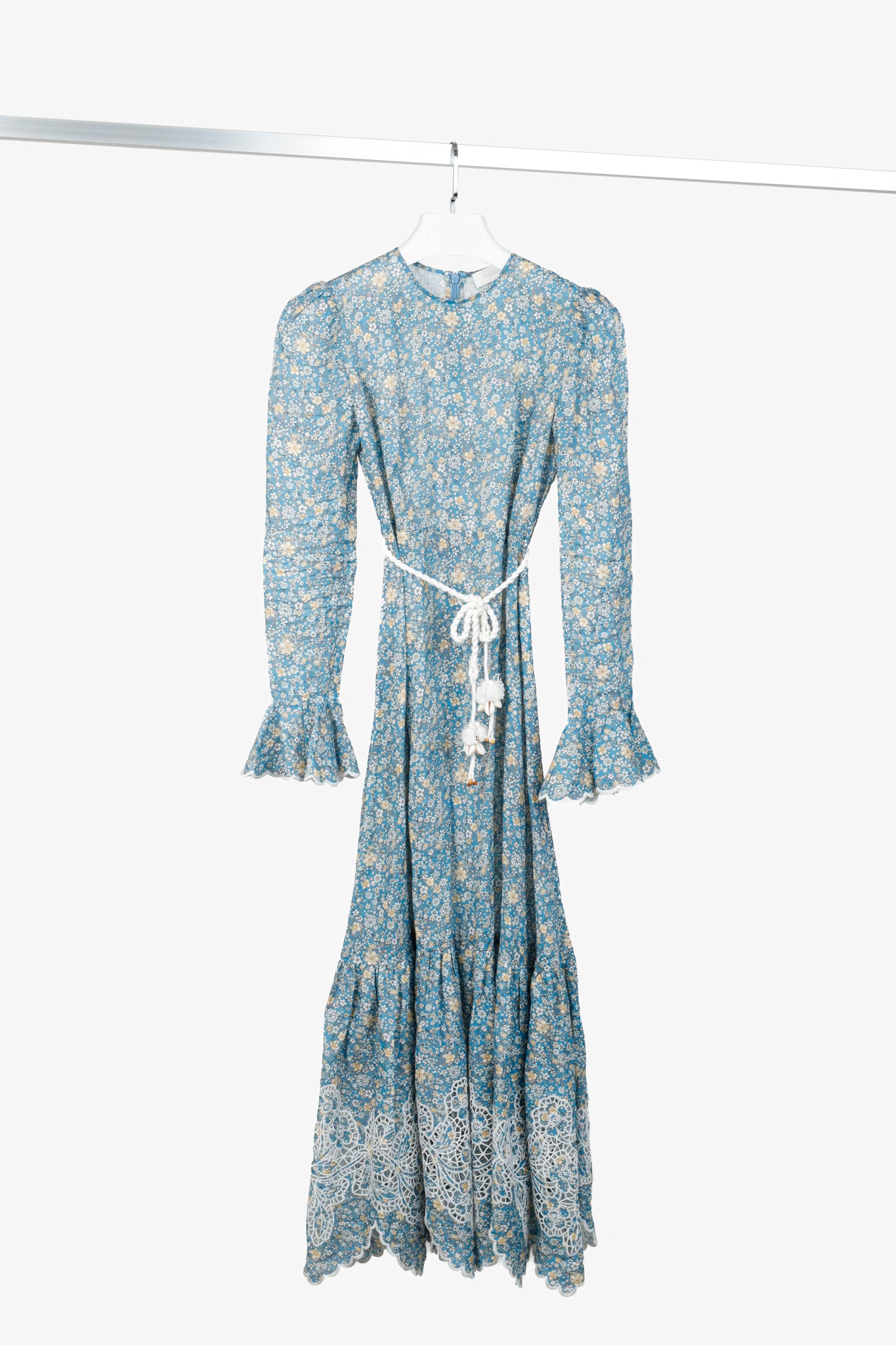 Zimmermann Carnaby Indigo Ditsy Floral-Print Broderie Anglaise Linen Maxi Dress