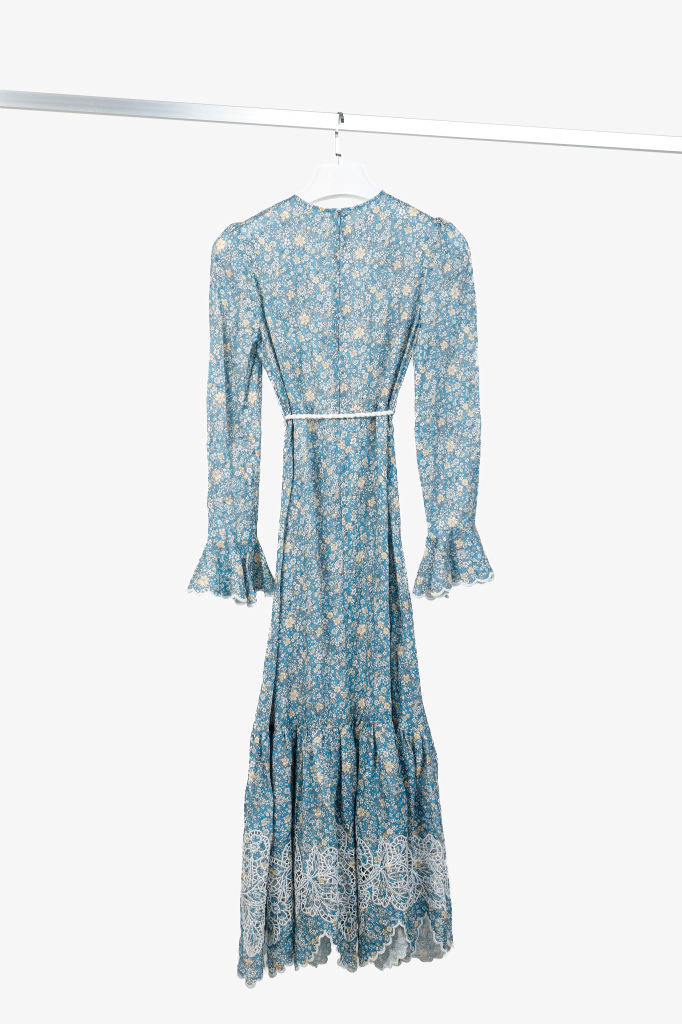 Zimmermann Carnaby Indigo Ditsy Floral-Print Broderie Anglaise Linen Maxi Dress