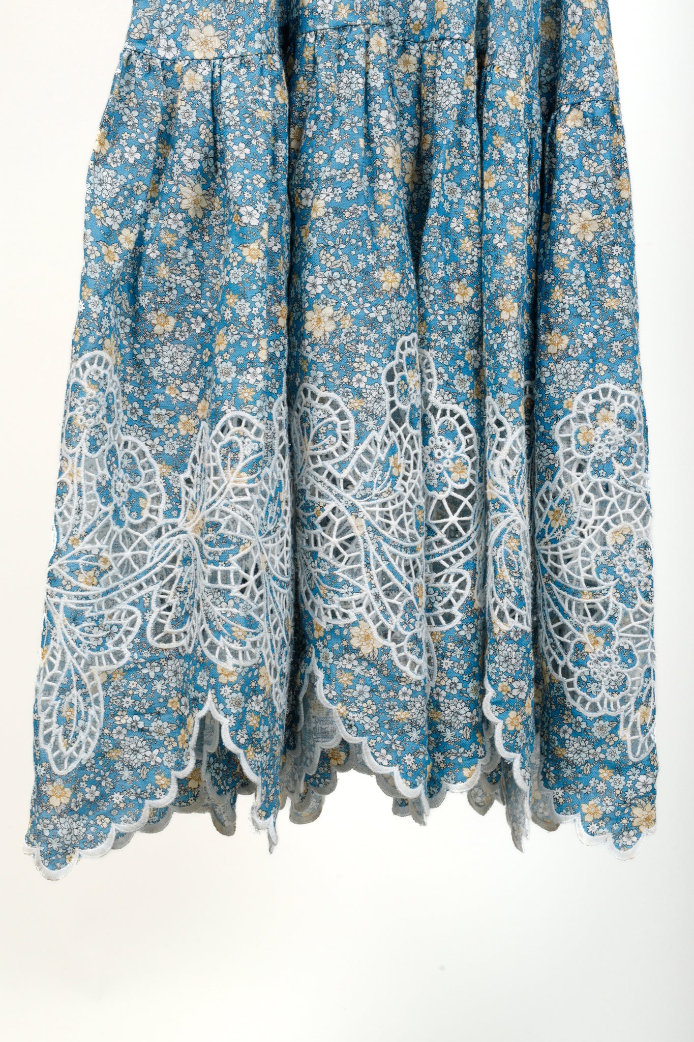 Zimmermann Carnaby Indigo Ditsy Floral-Print Broderie Anglaise Linen Maxi Dress