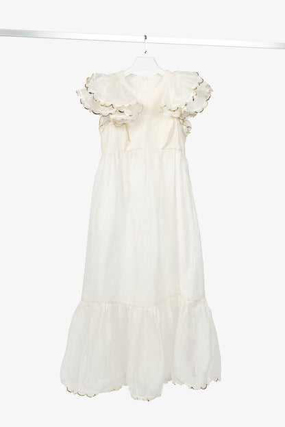 Zimmermann Dancer Ivory Linen & Silk Scalloped Midi Dress