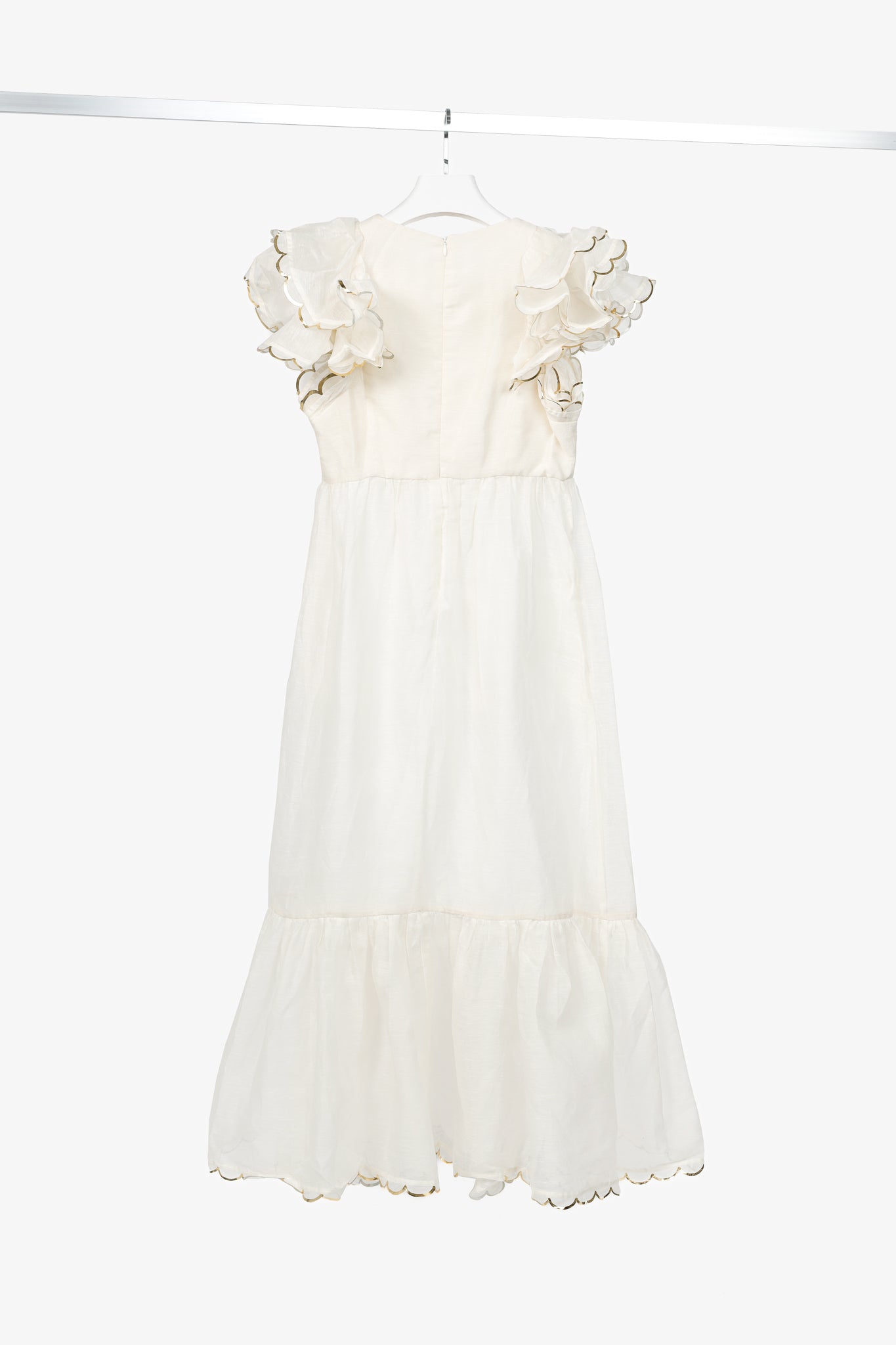 Zimmermann Dancer Ivory Linen & Silk Scalloped Midi Dress
