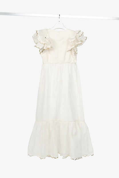 Zimmermann Dancer Ivory Linen & Silk Scalloped Midi Dress