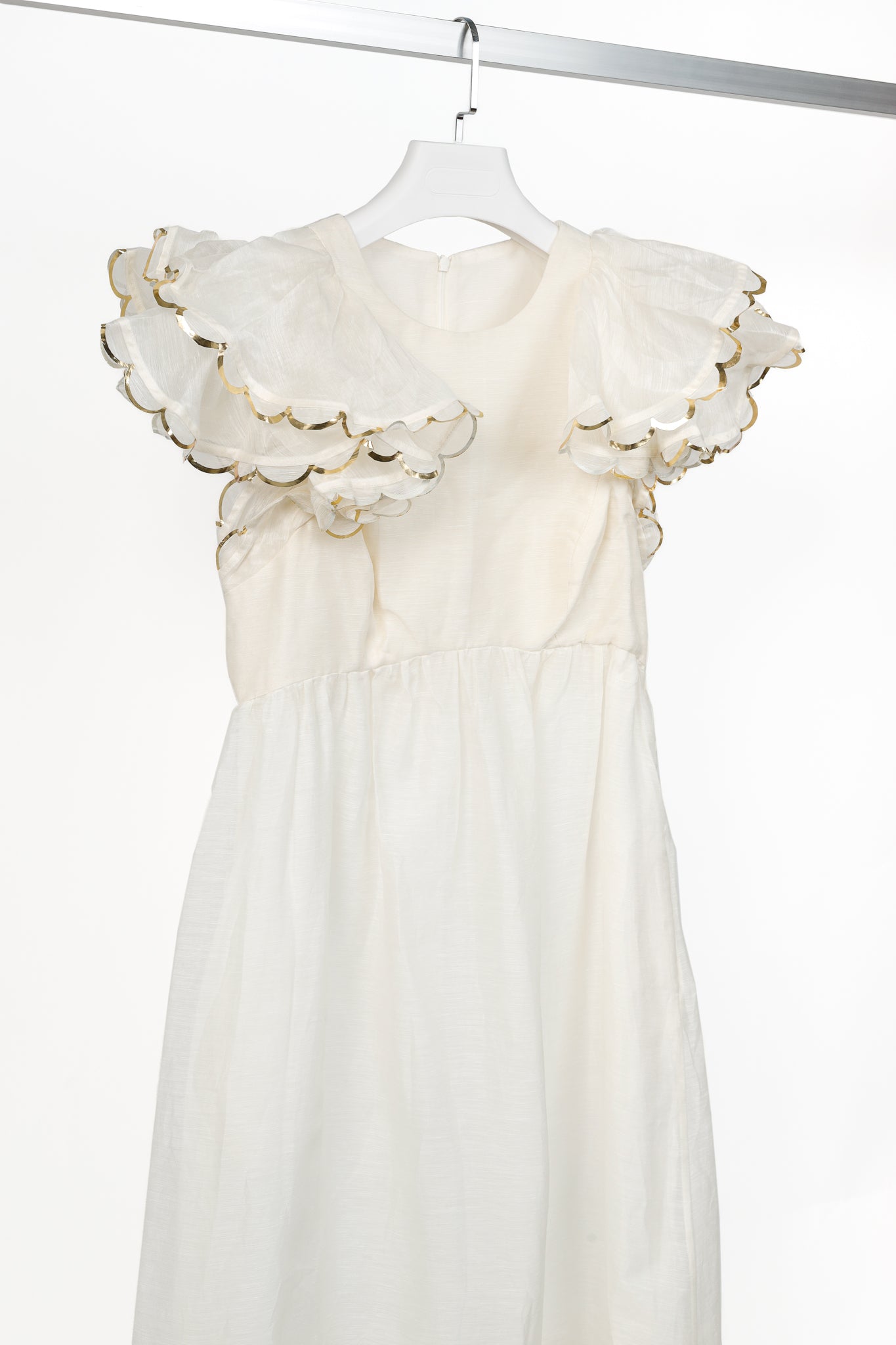 Zimmermann Dancer Ivory Linen & Silk Scalloped Midi Dress
