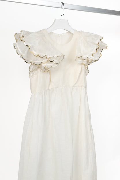Zimmermann Dancer Ivory Linen & Silk Scalloped Midi Dress