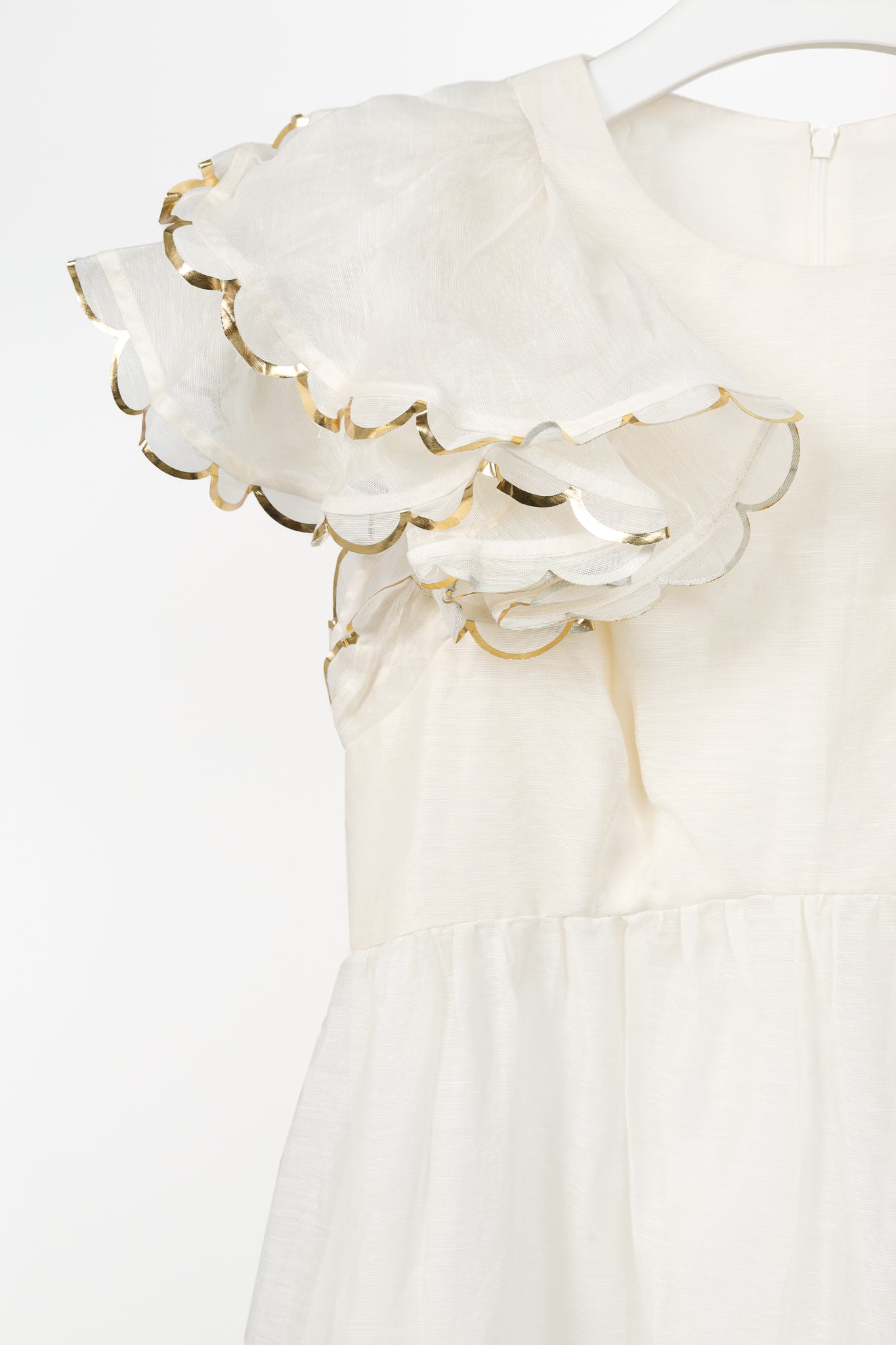 Zimmermann Dancer Ivory Linen & Silk Scalloped Midi Dress