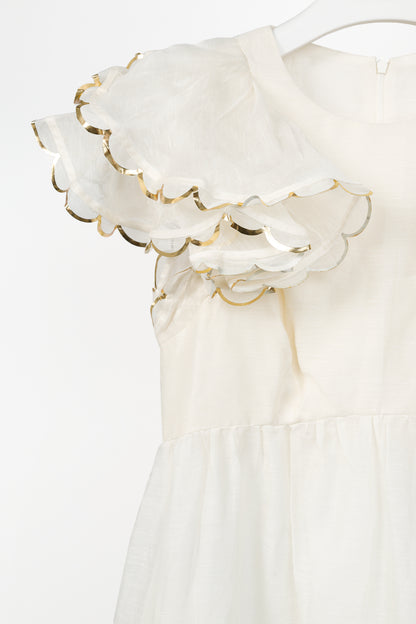 Zimmermann Dancer Ivory Linen & Silk Scalloped Midi Dress