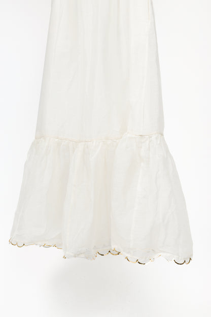 Zimmermann Dancer Ivory Linen & Silk Scalloped Midi Dress