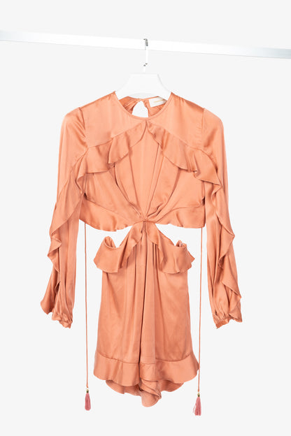 Zimmermann Winsome Flutter Guava Silk Ruffle Cutout Playsuit
