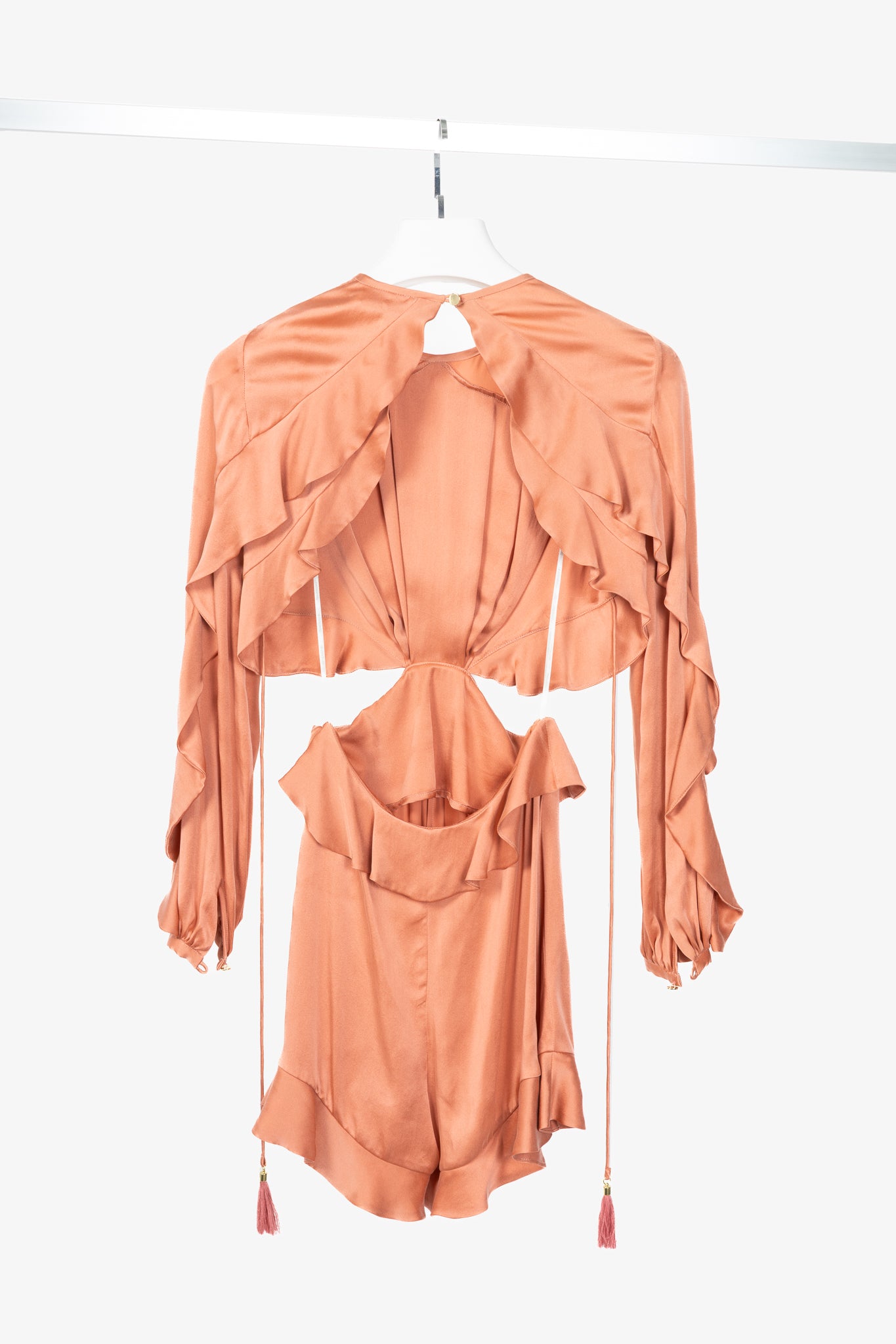Zimmermann Winsome Flutter Guava Silk Ruffle Cutout Playsuit