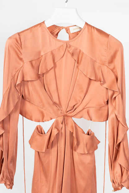 Zimmermann Winsome Flutter Guava Silk Ruffle Cutout Playsuit