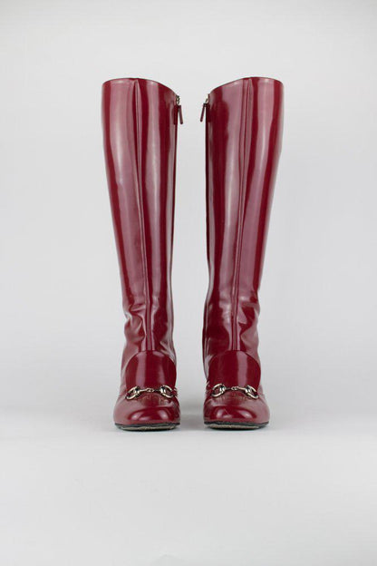 Gucci Horsebit Patent Leather Riding Boots