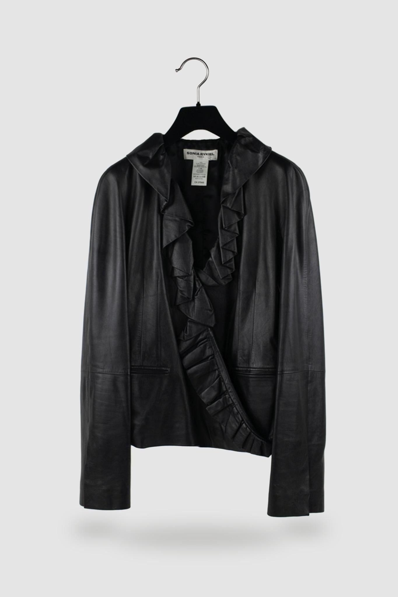 Sonia Rykiel Ruffled Leather Wrap Jacket