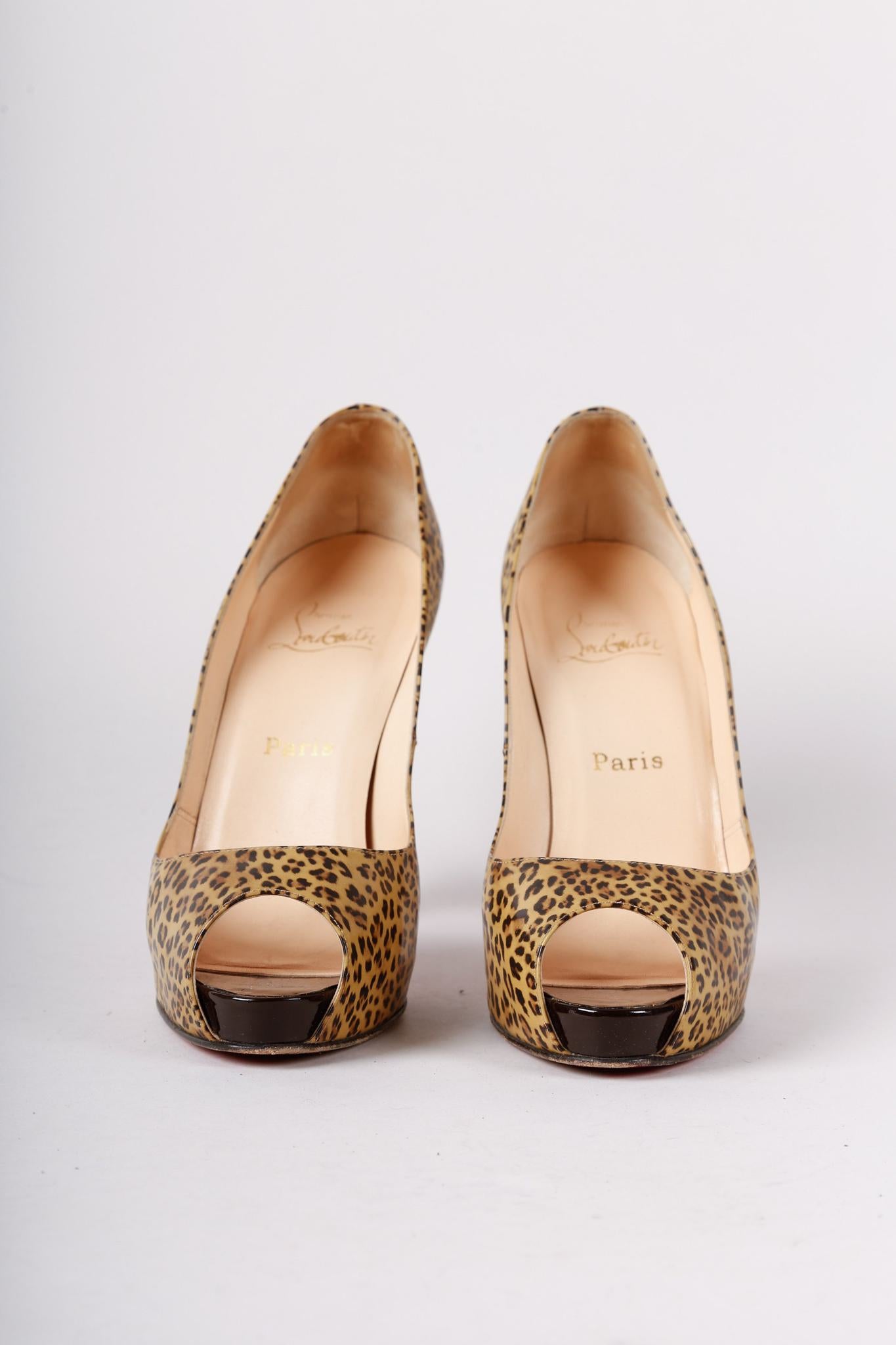 Christian Louboutin Leopard Print Patent Leather Peep Toe