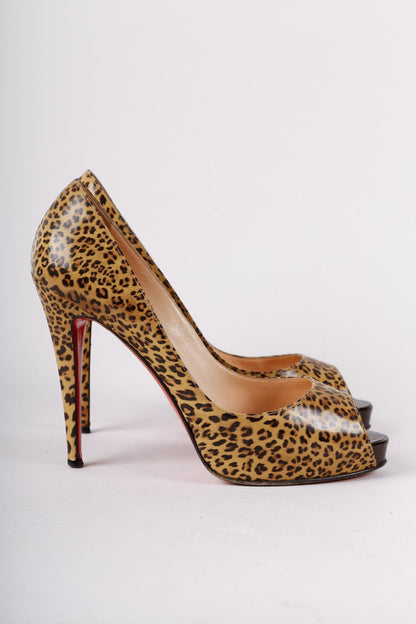 Christian Louboutin Leopard Print Patent Leather Peep Toe