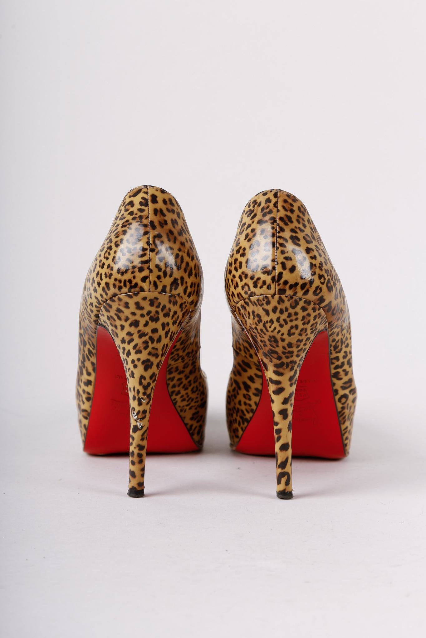 Christian Louboutin Leopard Print Patent Leather Peep Toe