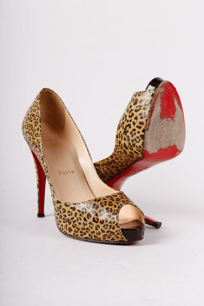 Christian Louboutin Leopard Print Patent Leather Peep Toe