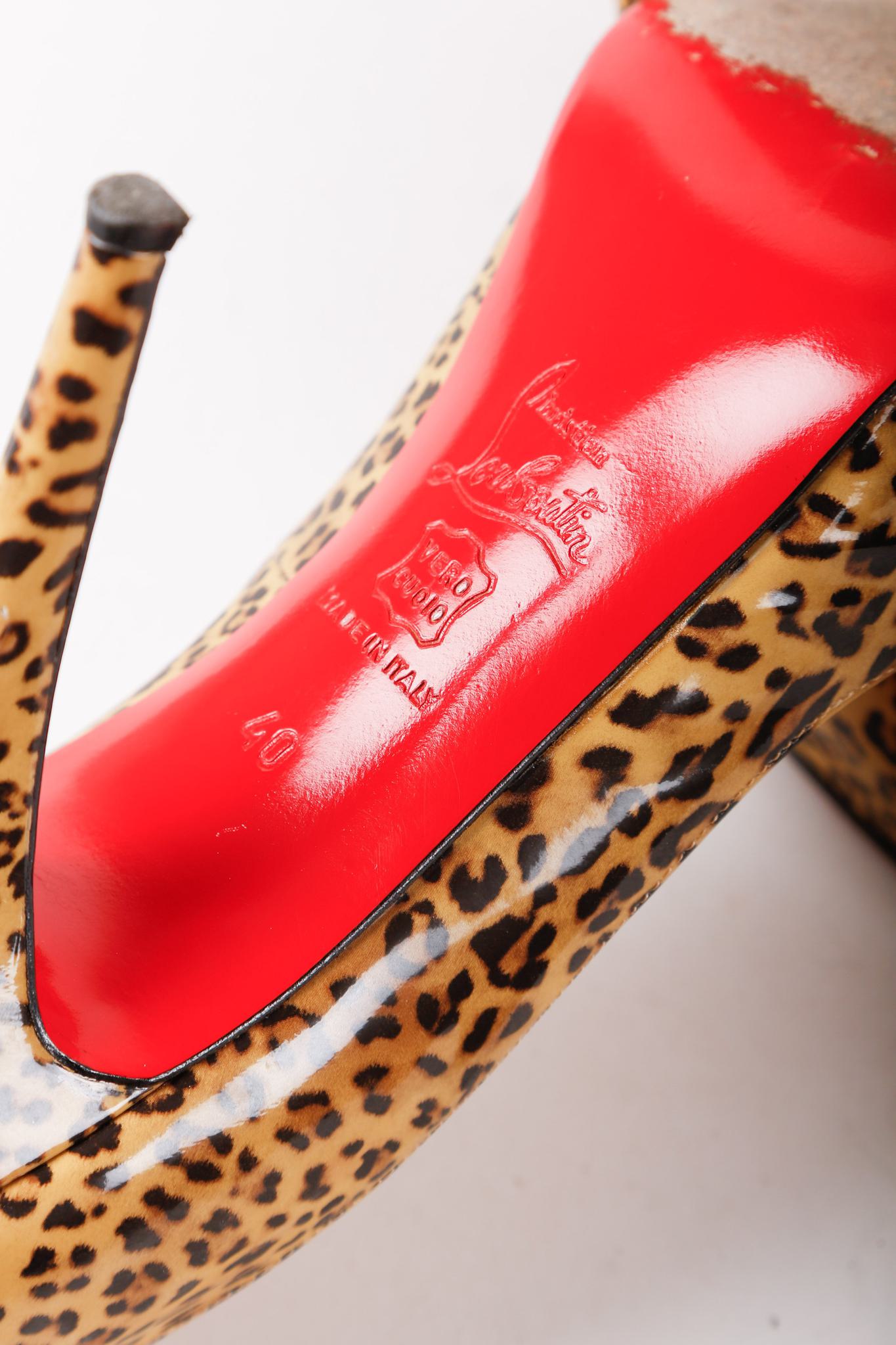 Christian Louboutin Leopard Print Patent Leather Peep Toe