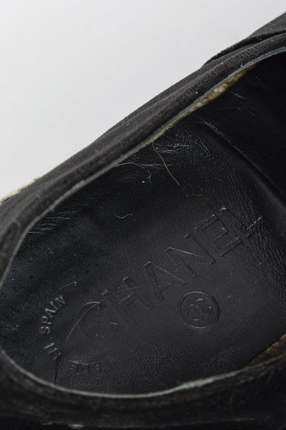 Chanel Black Velvet Logo Espadrilles
