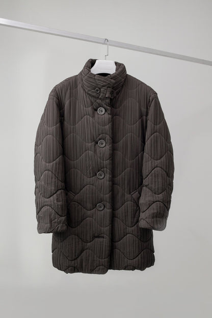 Issey Miyake Taupe Pleated Quilted Coat