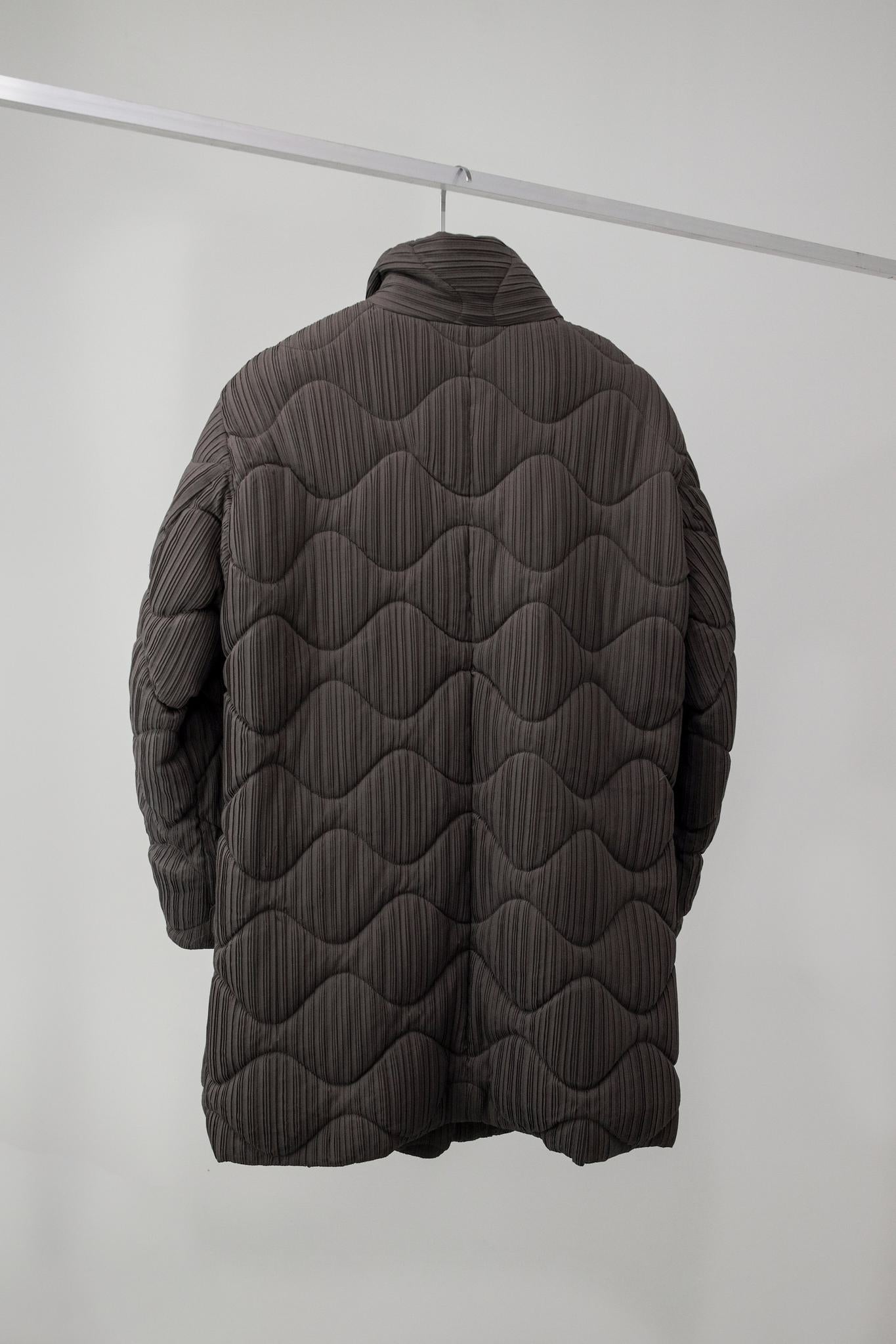 Issey Miyake Taupe Pleated Quilted Coat