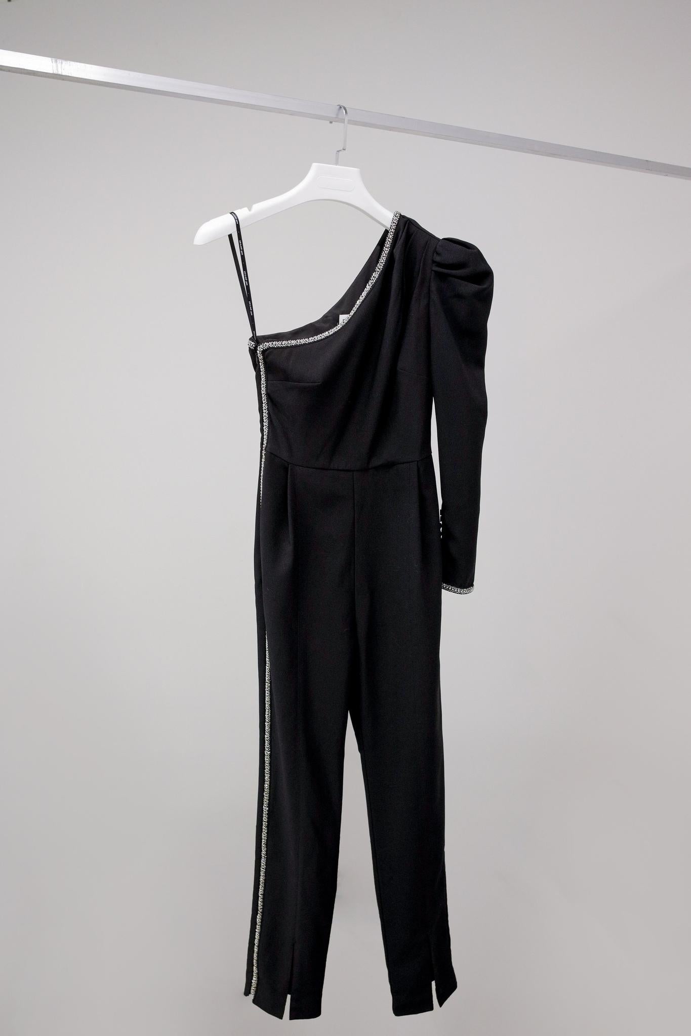 Self-Portrait One-Shoulder Crepe Black Jumpsuit