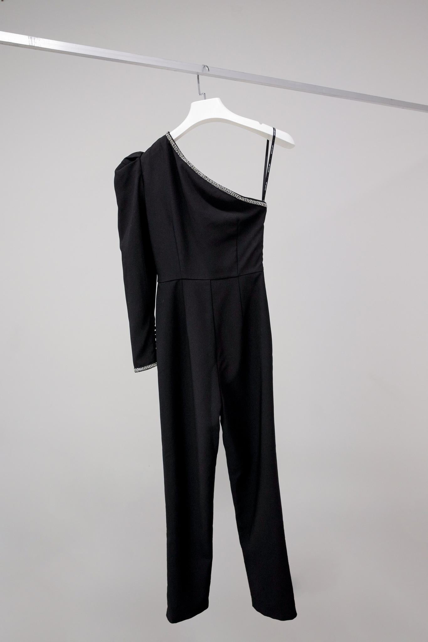 Self-Portrait One-Shoulder Crepe Black Jumpsuit