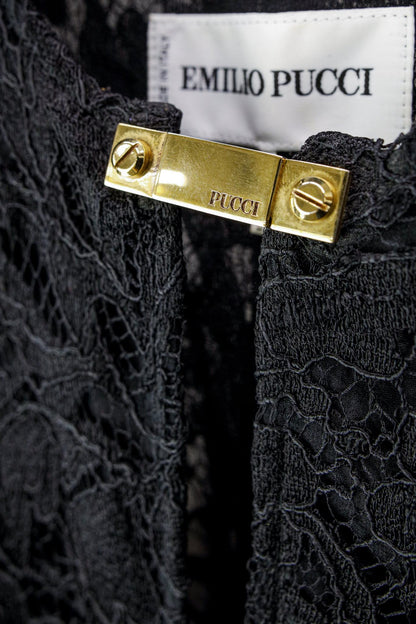 Emilio Pucci Leather and Lace Black Dress