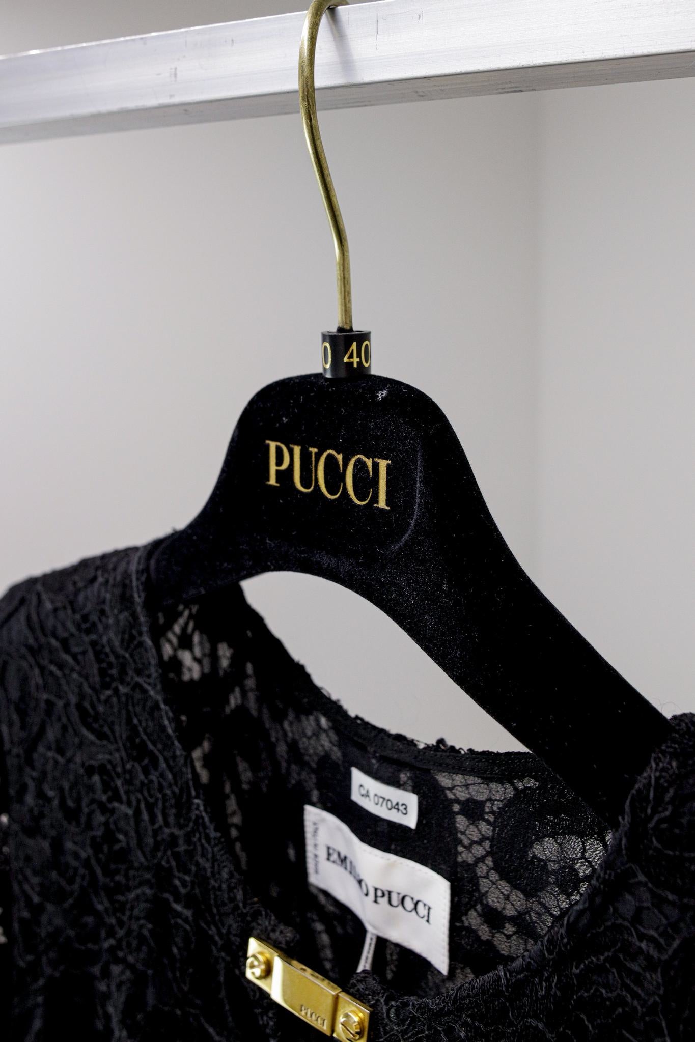 Emilio Pucci Leather and Lace Black Dress