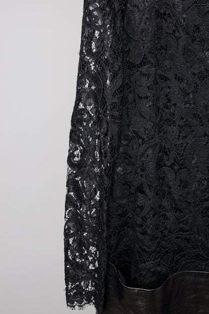 Emilio Pucci Leather and Lace Black Dress