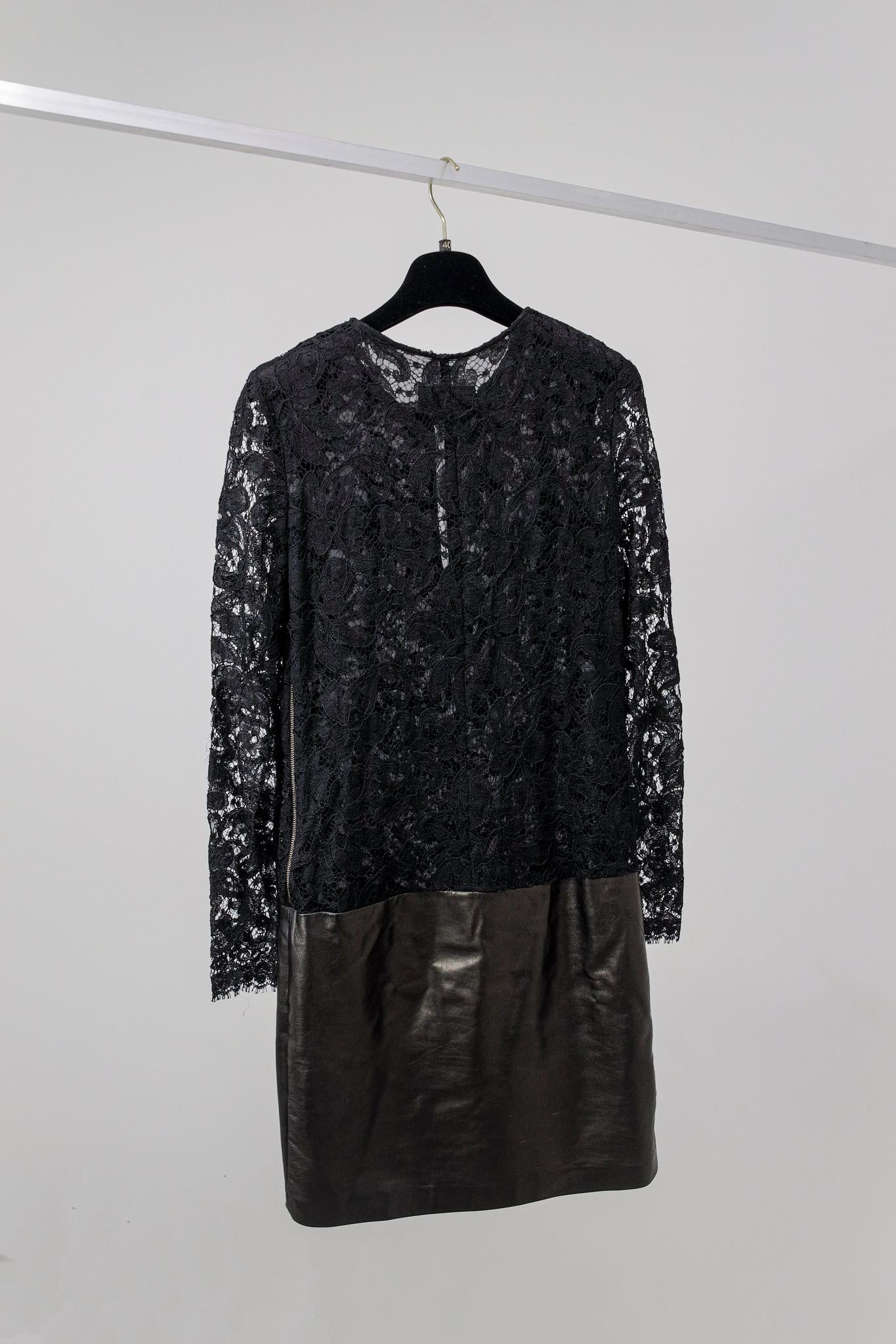 Emilio Pucci Leather and Lace Black Dress