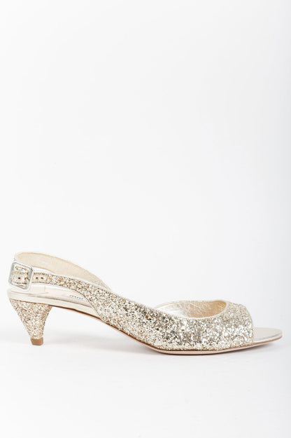 Miu Miu Glitter Slingback Kitten Heels