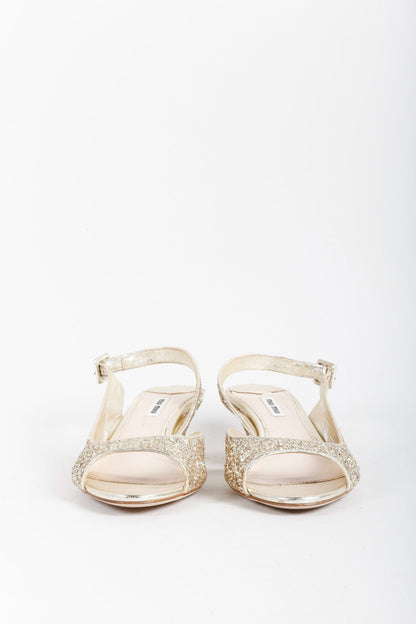 Miu Miu Glitter Slingback Kitten Heels