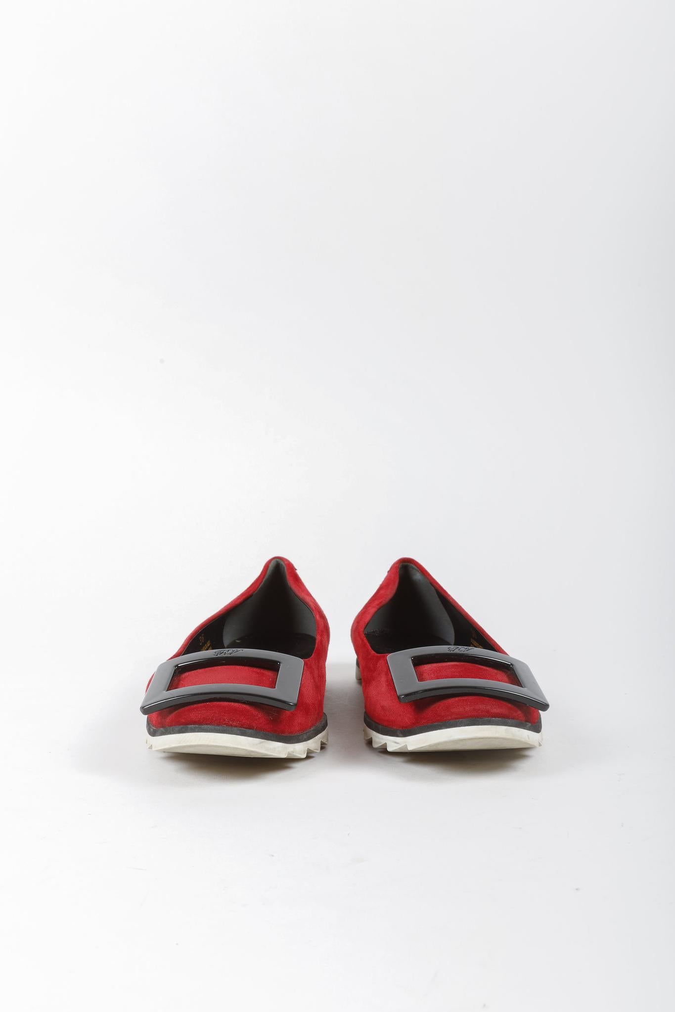 Roger Vivier Viv Gommette Red Suede Flats