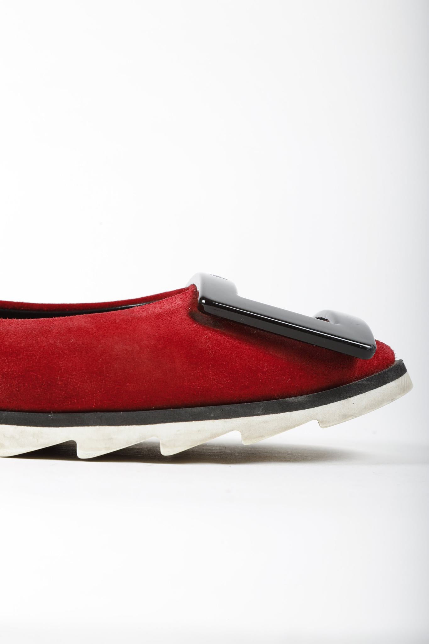 Roger Vivier Viv Gommette Red Suede Flats