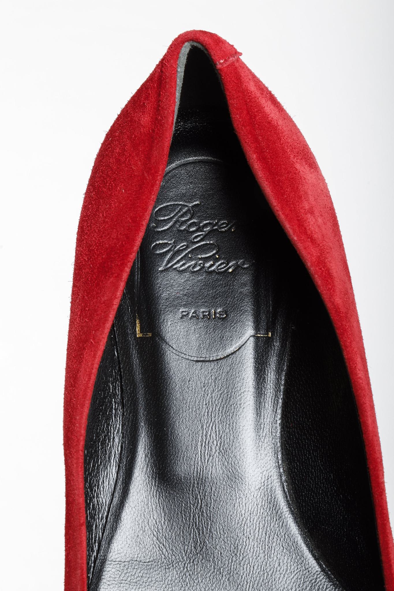 Roger Vivier Viv Gommette Red Suede Flats