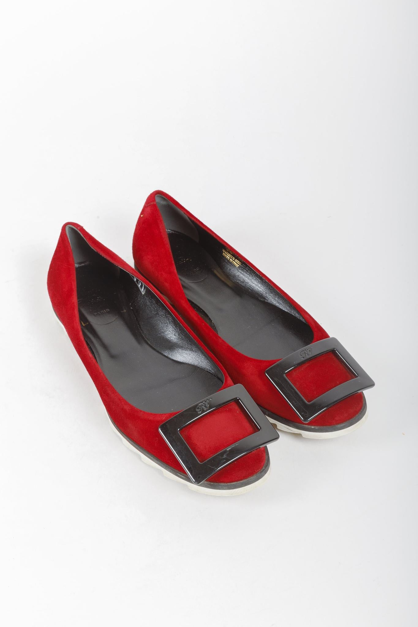 Roger Vivier Viv Gommette Red Suede Flats