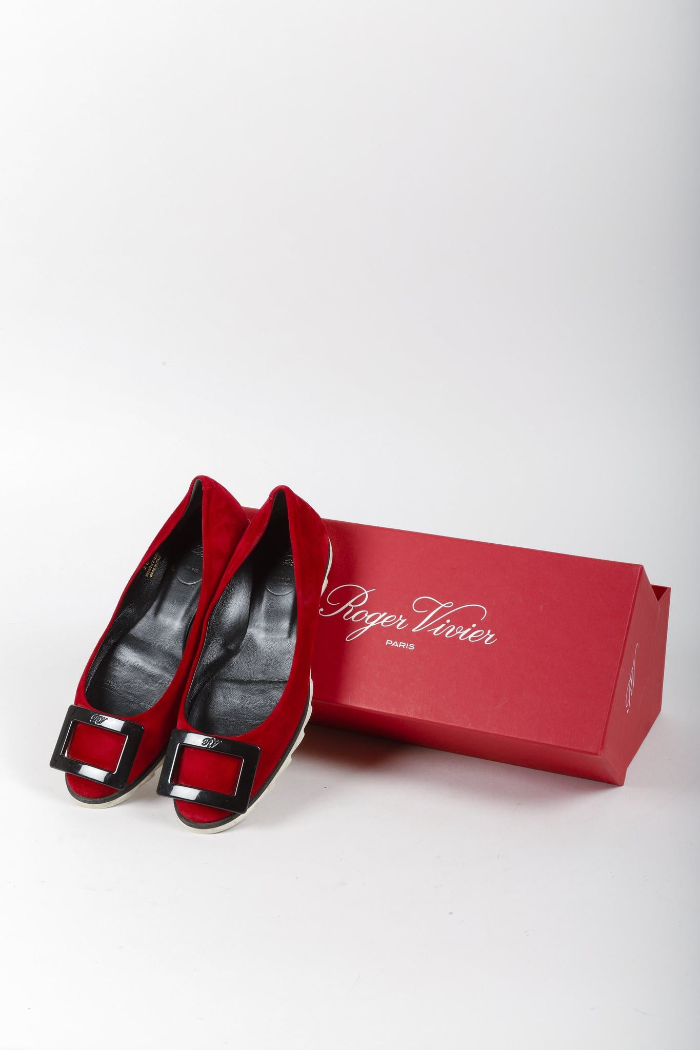 Roger Vivier Viv Gommette Red Suede Flats