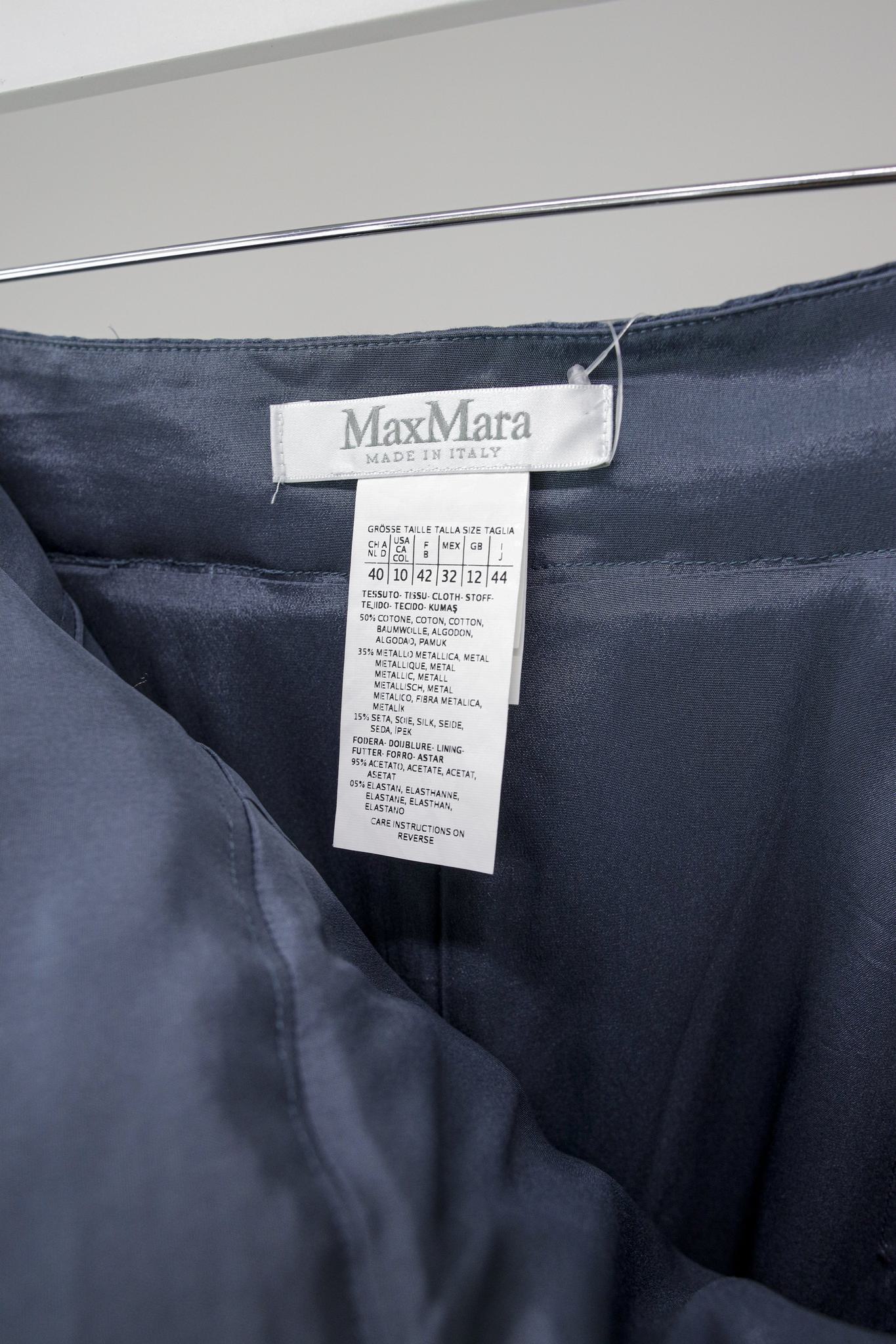 Max Mara Metallic Blue Crinkled Pencil Skirt