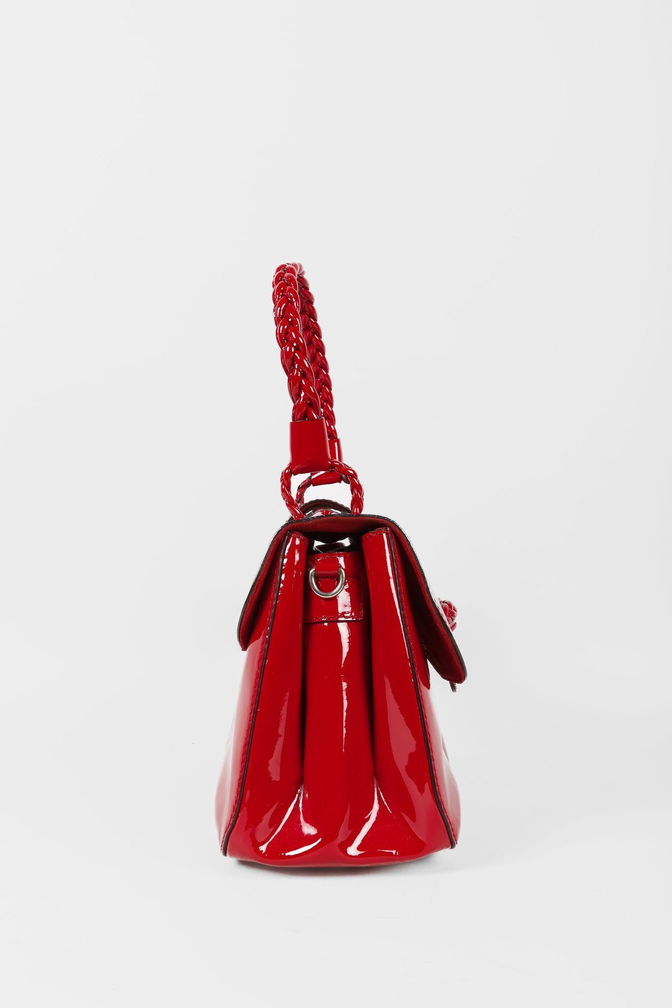 Valentino Garavani Red Patent Leather Braided Shoulder Flap Bag