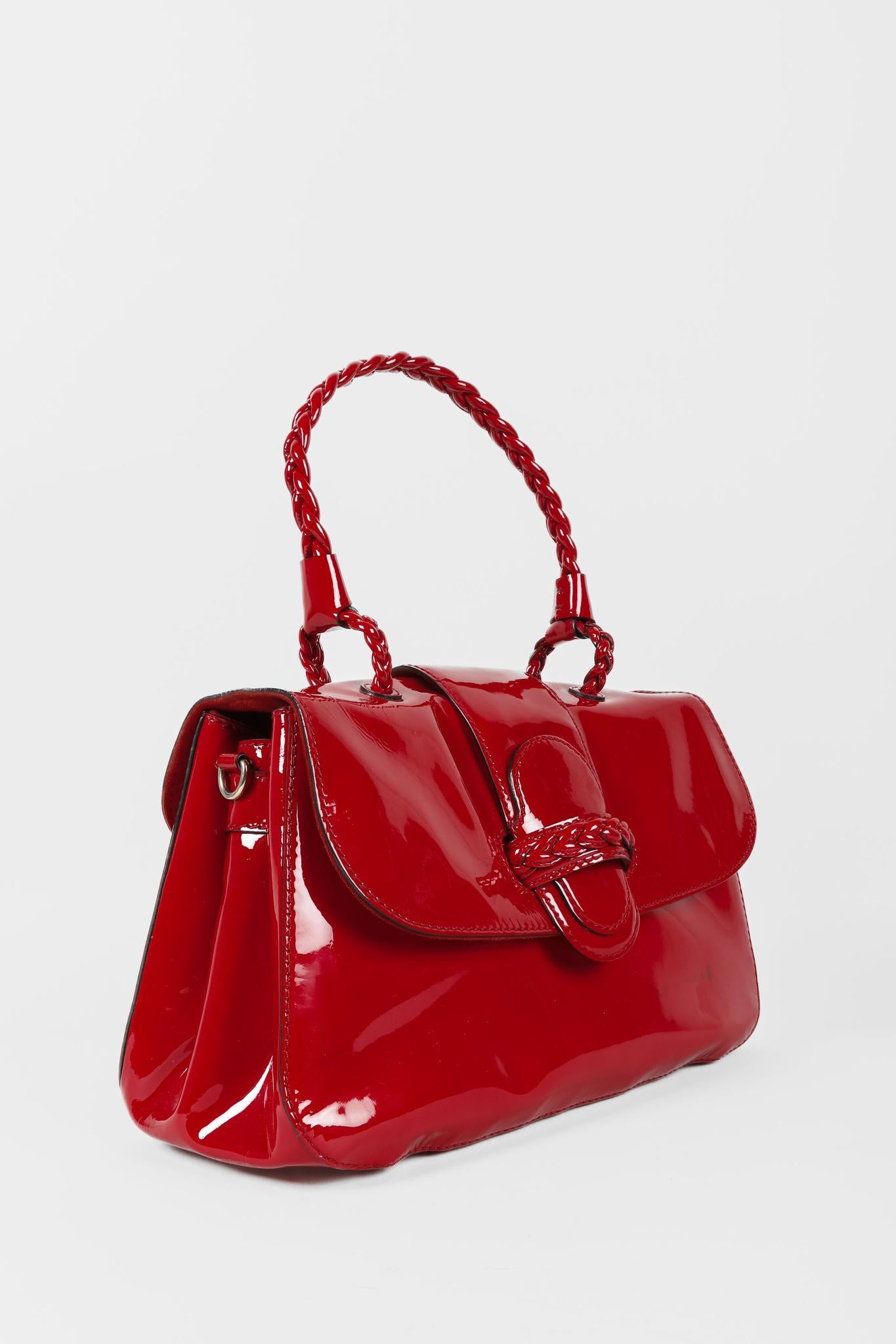 Valentino Garavani Red Patent Leather Braided Shoulder Flap Bag