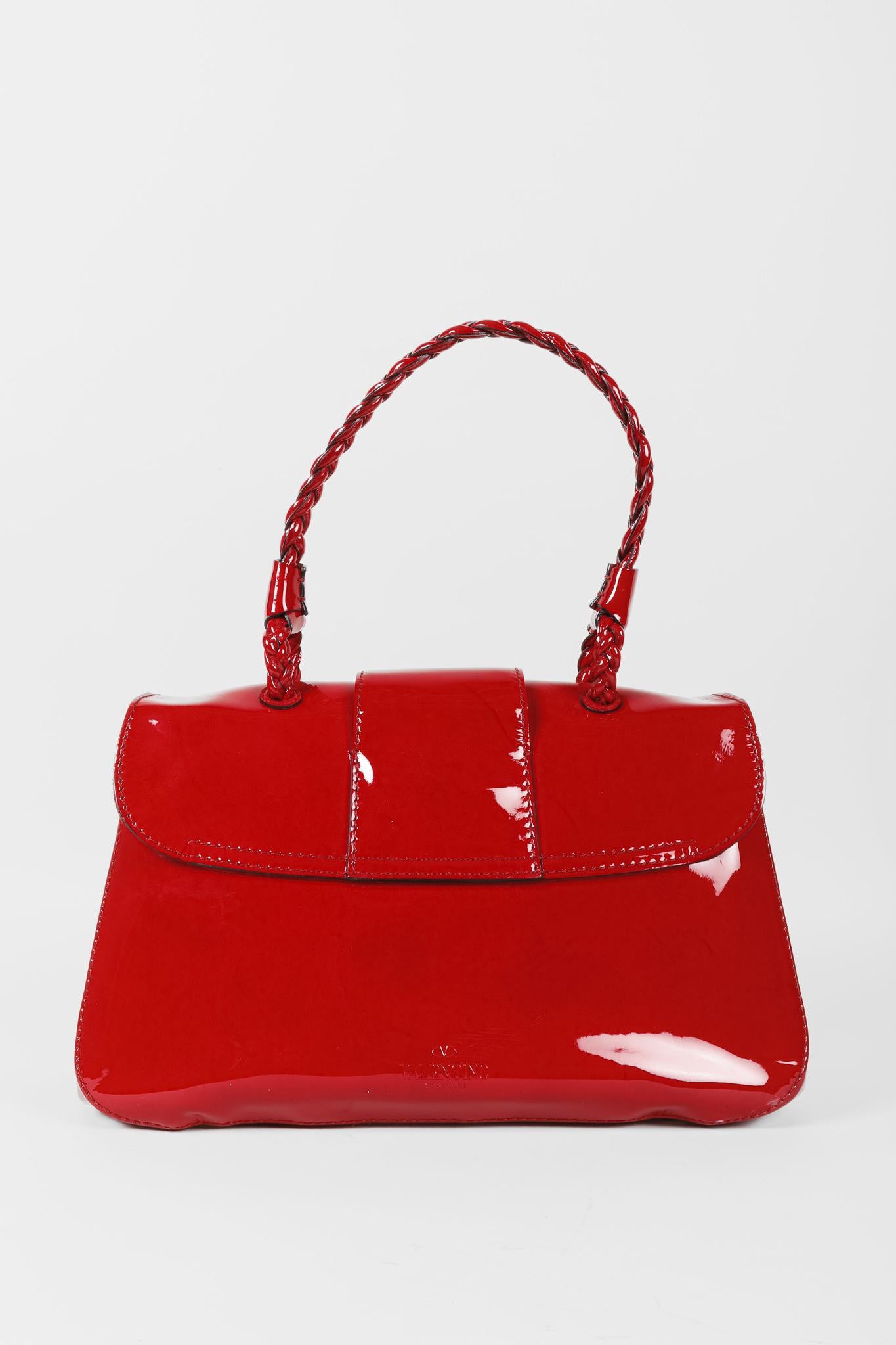 Valentino Garavani Red Patent Leather Braided Shoulder Flap Bag