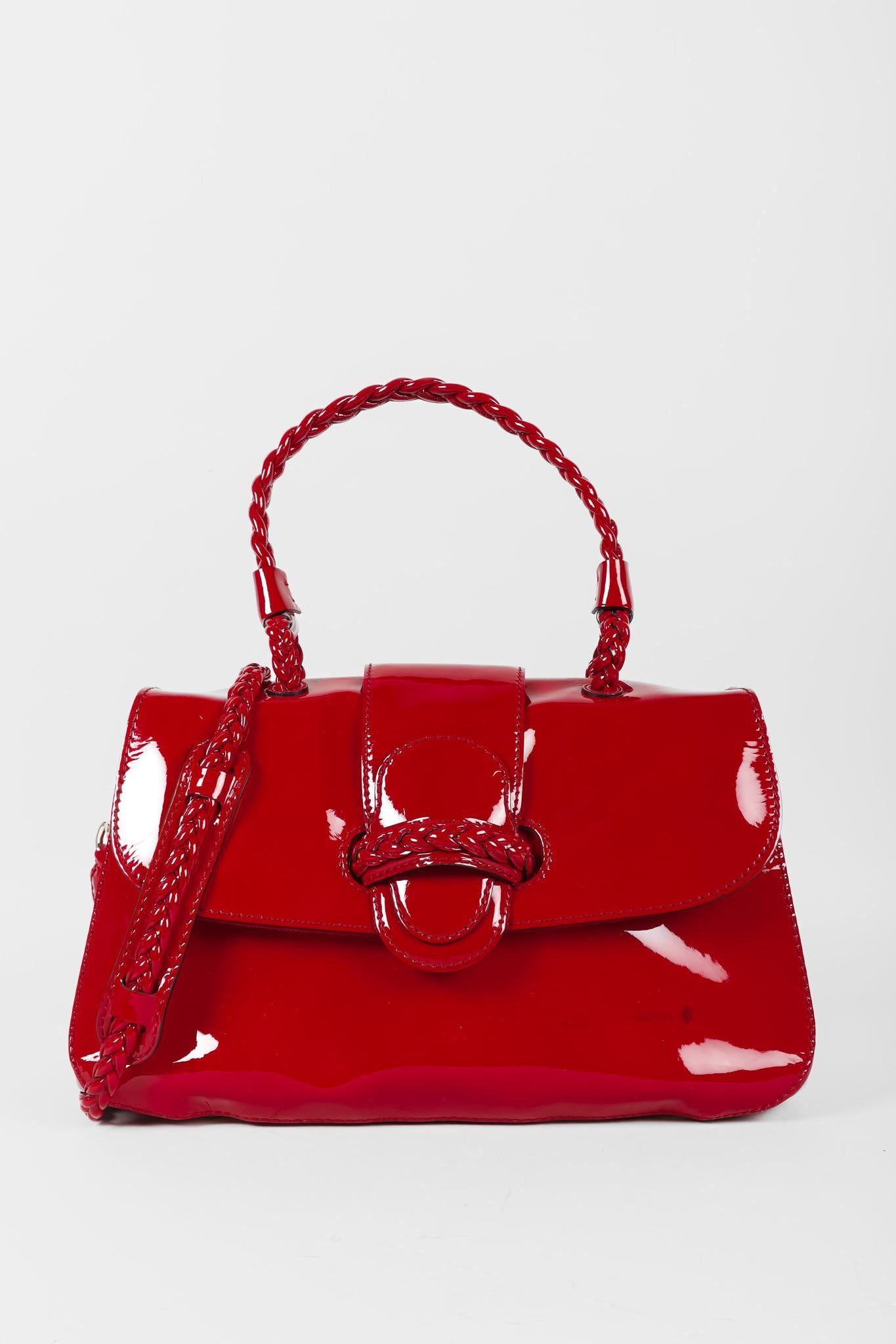 Valentino Garavani Red Patent Leather Braided Shoulder Flap Bag