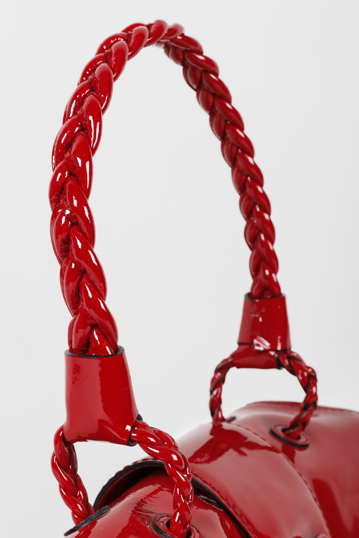 Valentino Garavani Red Patent Leather Braided Shoulder Flap Bag