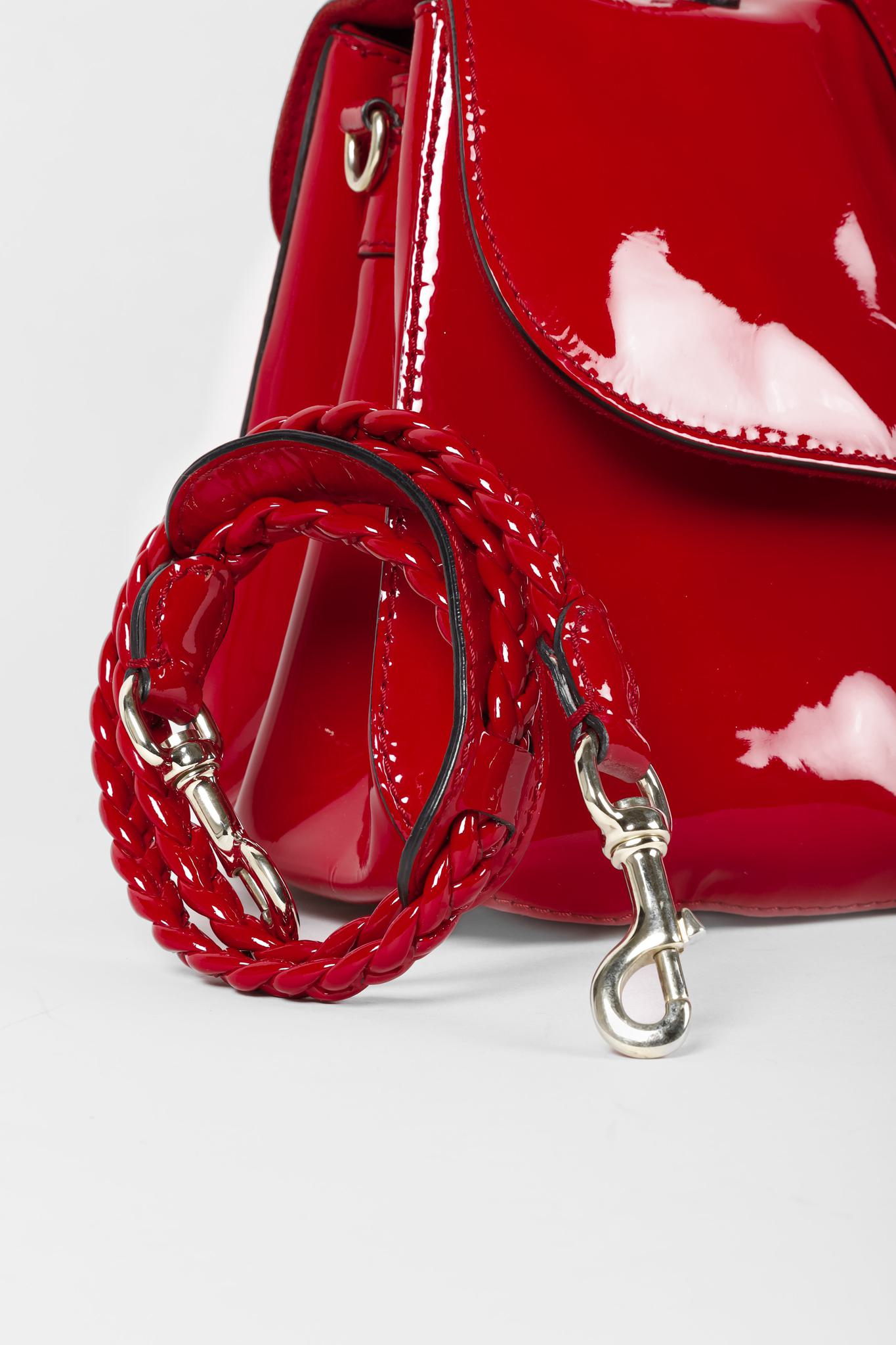 Valentino Garavani Red Patent Leather Braided Shoulder Flap Bag