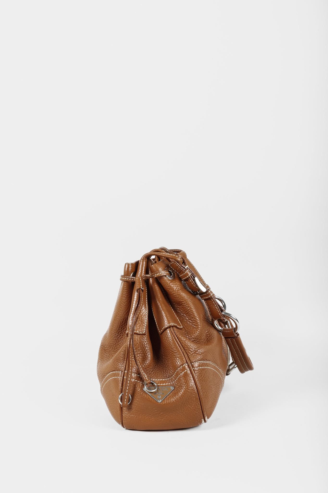 Prada Leather Buckle Hobo Bag