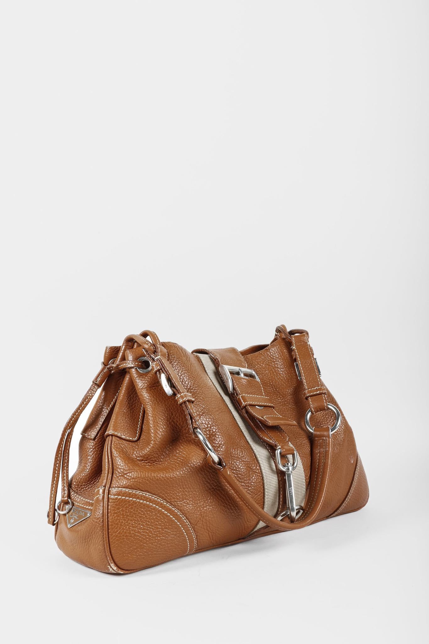 Prada Leather Buckle Hobo Bag